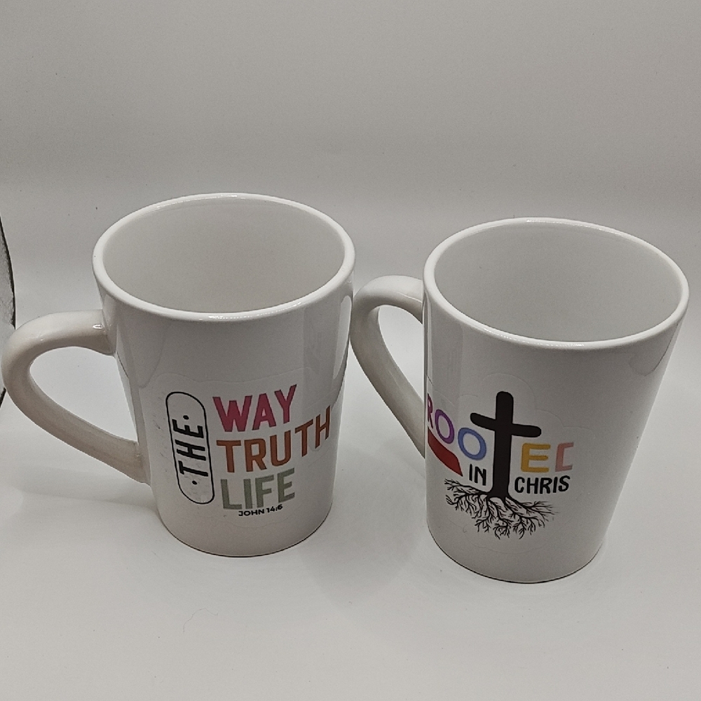 New 2 White Ceramic Faith Message Mug - 'The Way Truth Life'